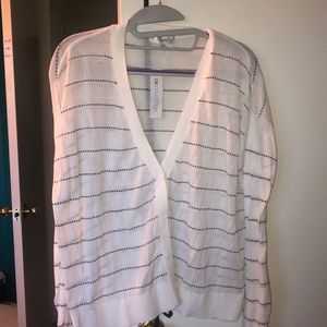 white with thin navy stripes cardigan
